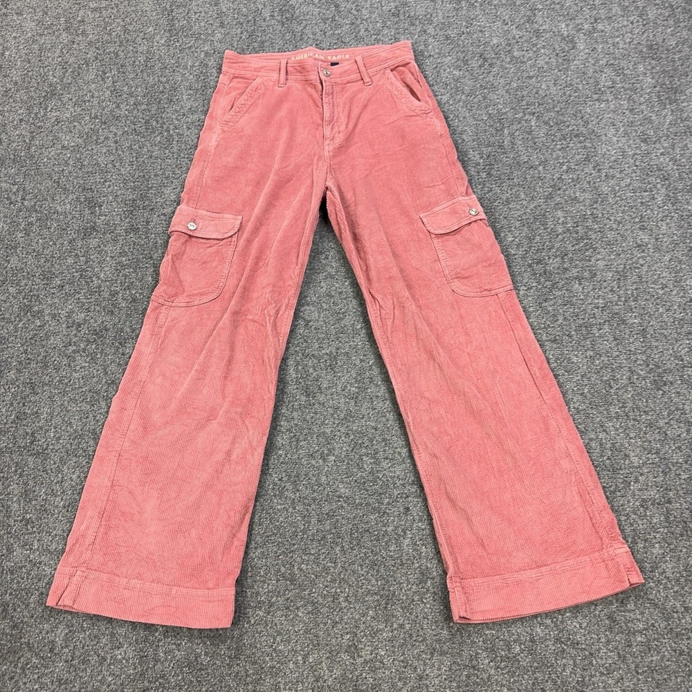 American Eagle Outfitters Pants Womens 6 Pink Corduroy Cargo Baggy Wide Leg